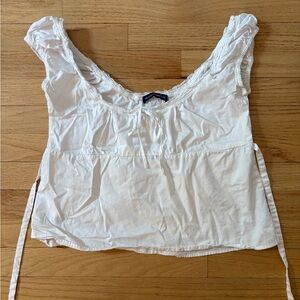 Brandy Melville White Sleeveless Ruffled Blouse